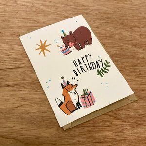 Happy Birthday Bear And Fox Card